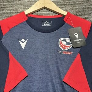Macron Rugby Jersey Men XL Blue Heathered Short Sleeve USA Rugby Fazio 6 Quest